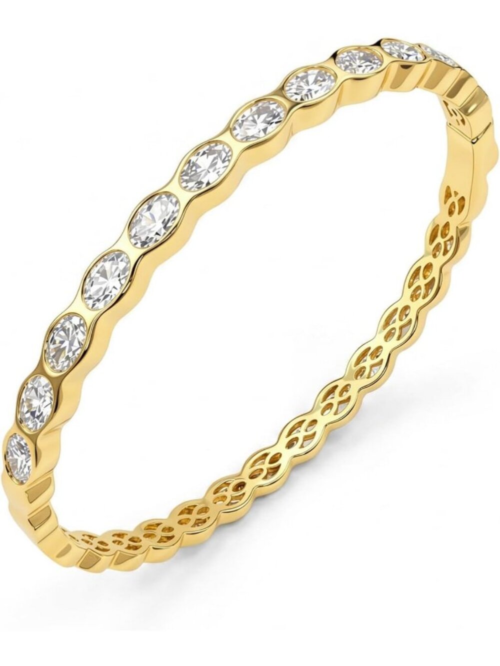 Elegant Gold Bangle Bracelet for Women, Oval Cut Moissanite Gemstone Jewelry
